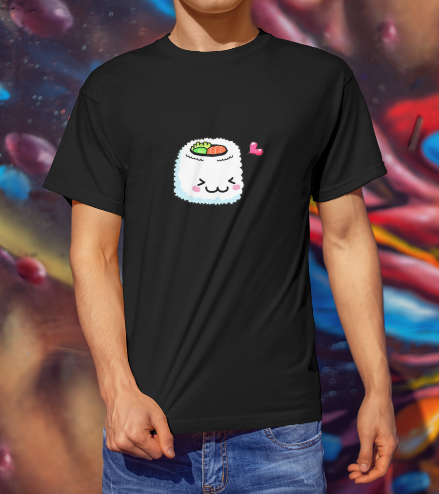 Cute Kawaii Sushi Roll With Heart And Blushing Face T-Shirt