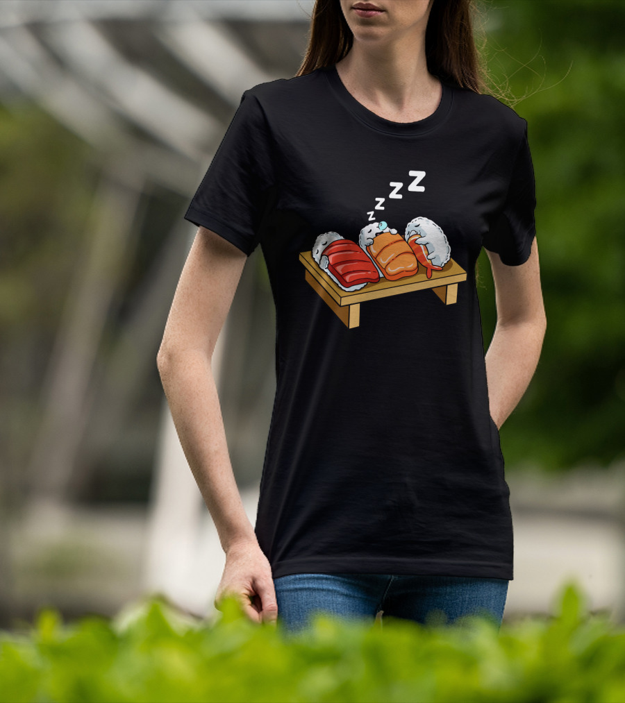 Sushi Sleep Zzz Cartoon Sushi Nigiri On Wooden Board With Sleeping Z's T-Shirt