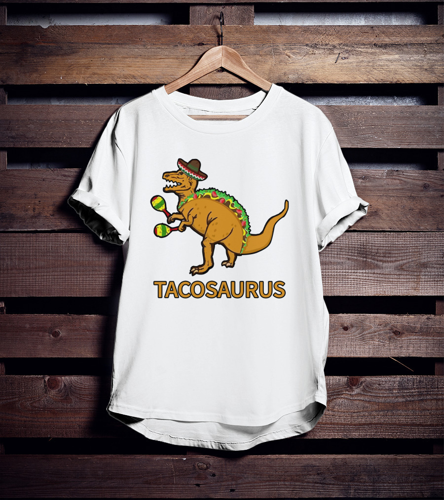 Tacosaurus Sombrero Dinosaur With Maracas Taco Lover Fiesta Fun T-Shirt