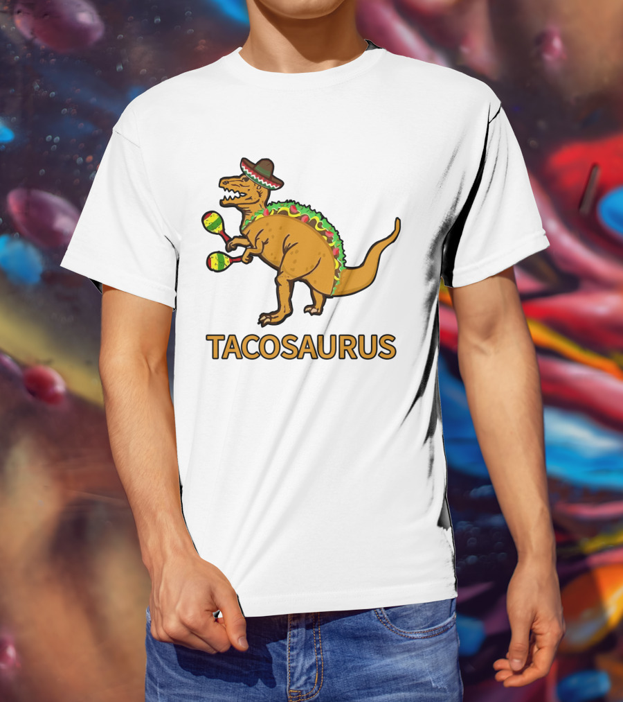 Tacosaurus Sombrero Dinosaur With Maracas Taco Lover Fiesta Fun T-Shirt
