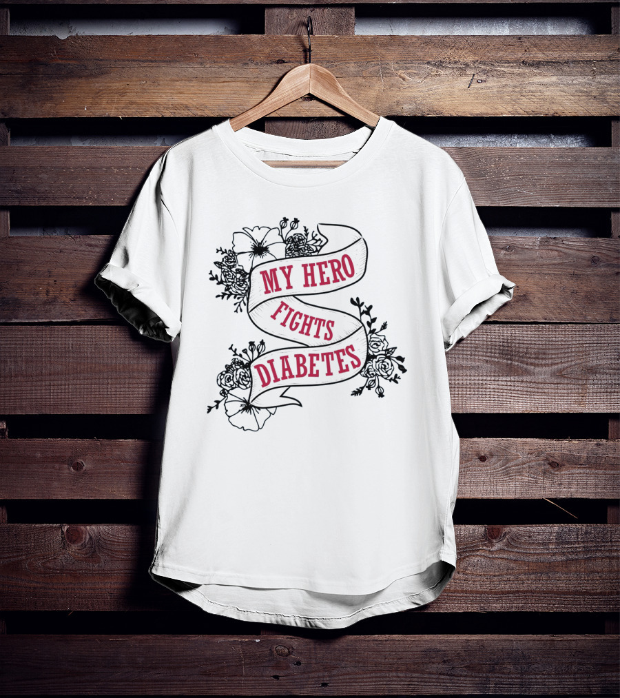 My Hero Fights Diabetes Floral Ribbon T-Shirt