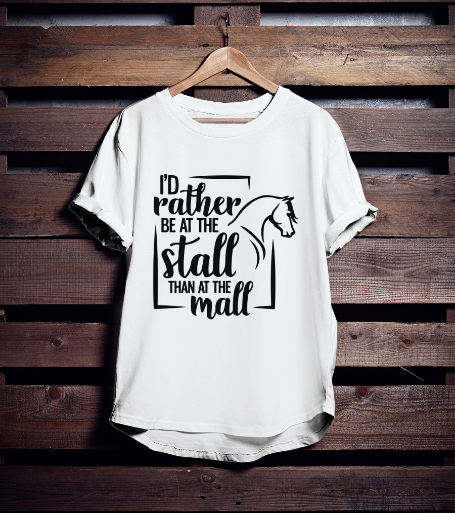 I'd Rather Be At The Stall Than At The Mall Horse Head Outline T-Shirt
