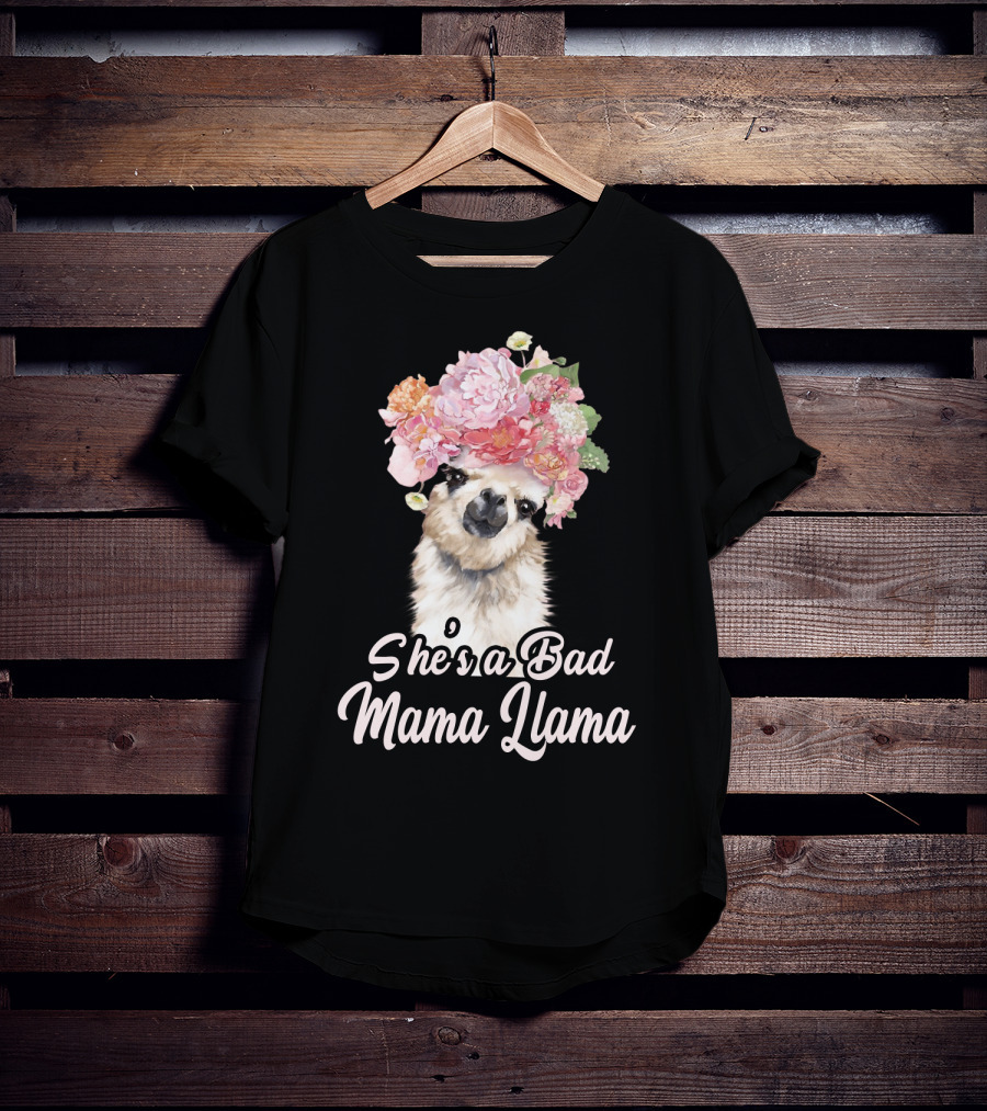 She's A Bad Mama Llama With Floral Crown T-Shirt