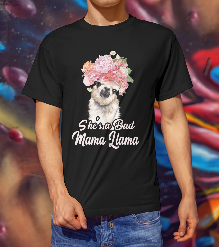 She's A Bad Mama Llama With Floral Crown T-Shirt
