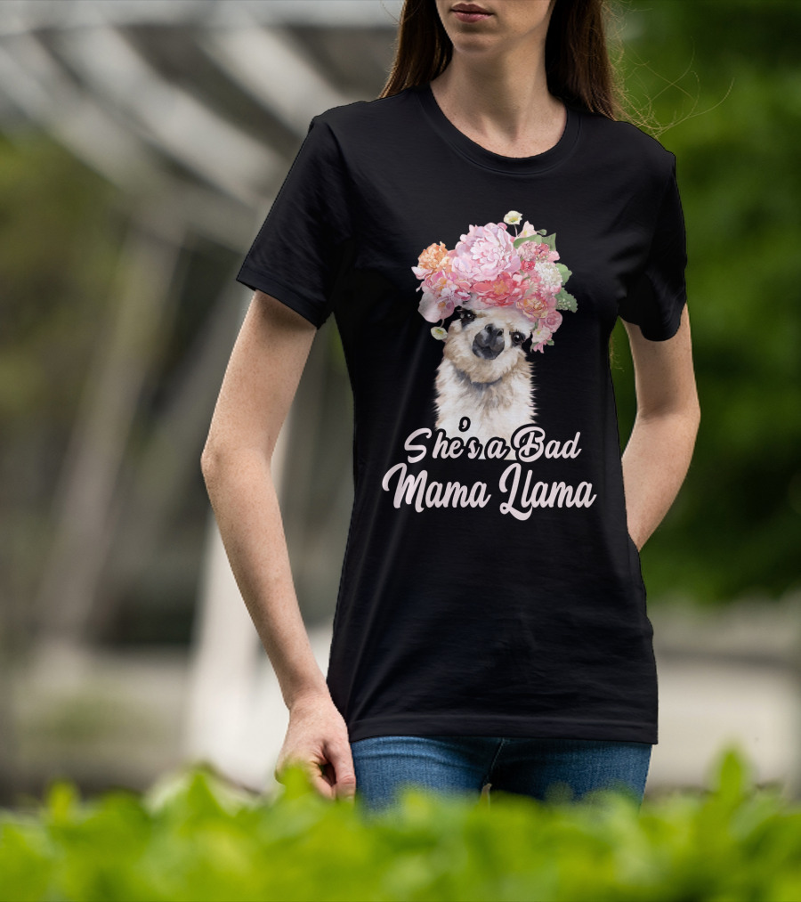 She's A Bad Mama Llama With Floral Crown T-Shirt