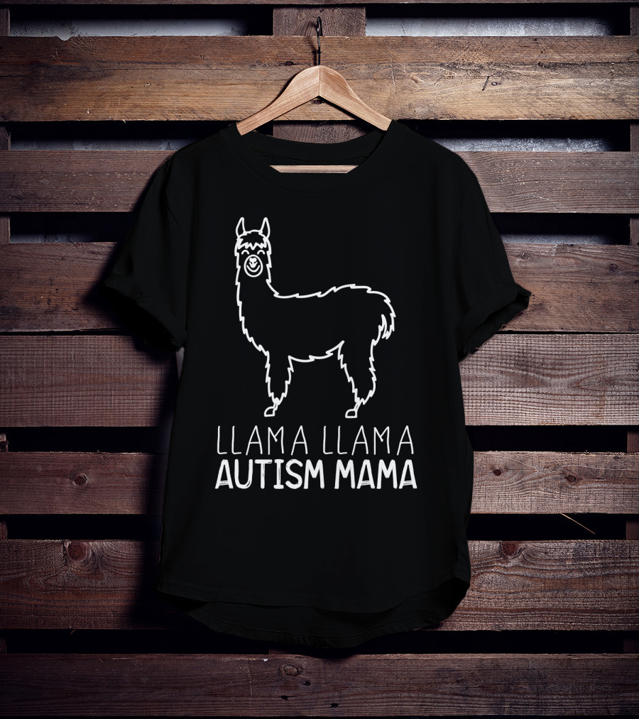 Llama Llama Autism Mama White Outline T-Shirt