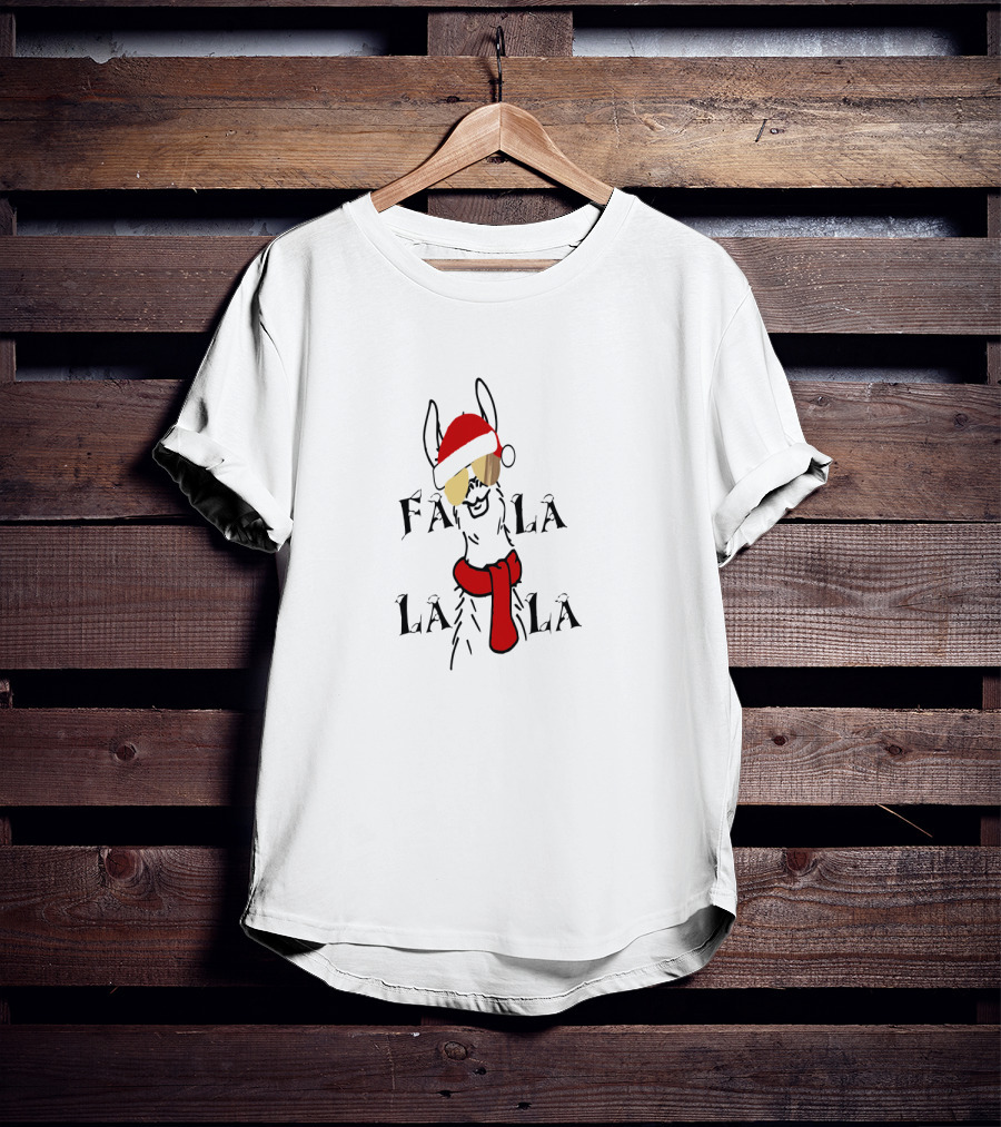 Christmas Falalala Llama Wearing Santa Hat And Scarf T-Shirt