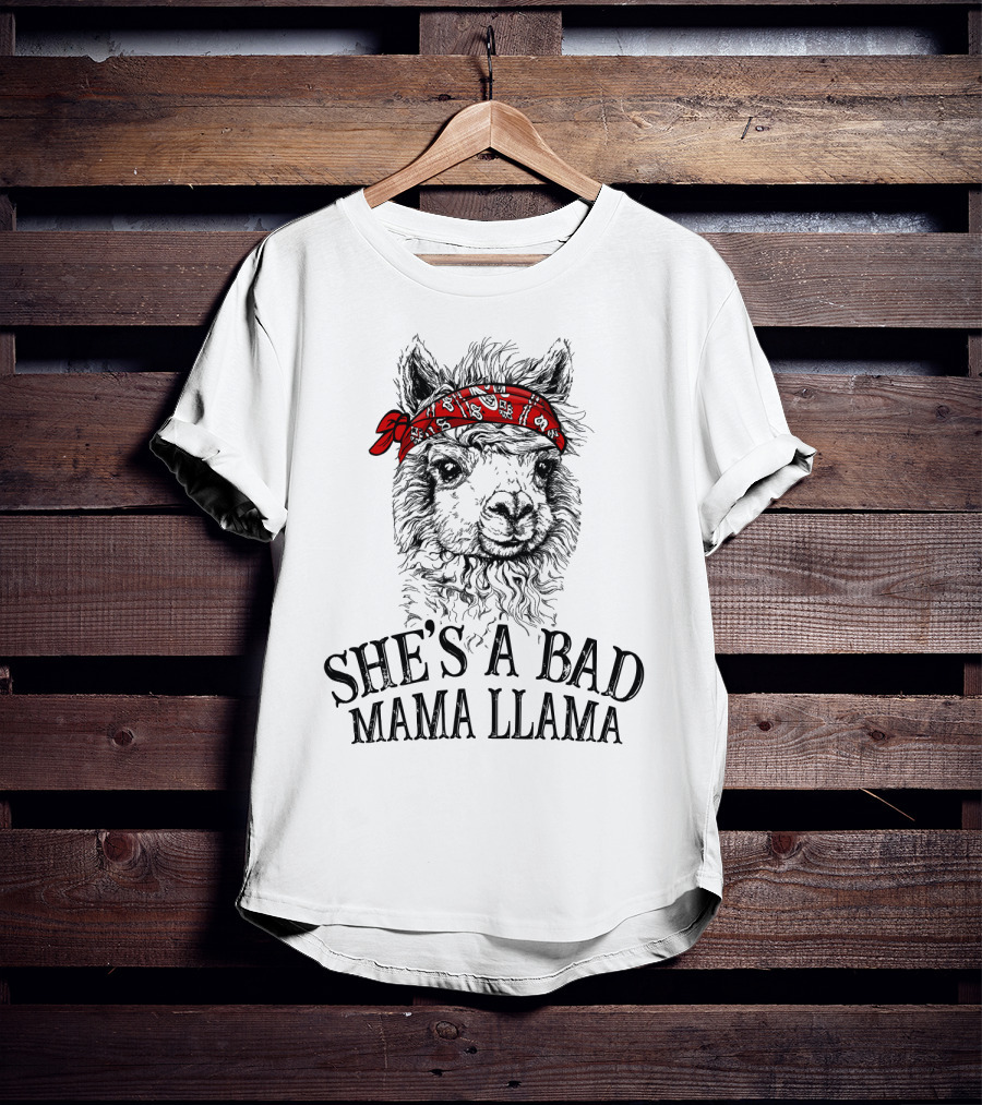 She's A Bad Mama Llama Red Bandana T-Shirt