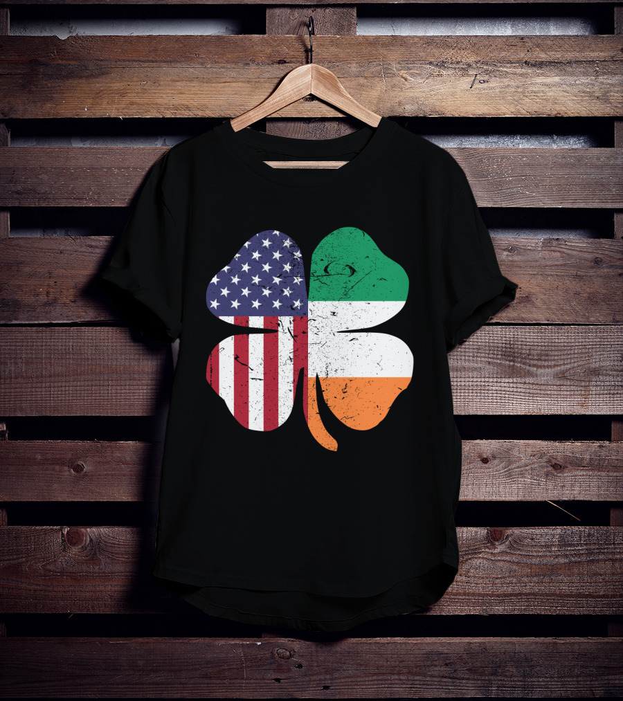 Ireland Flag And American Flag Shamrock T-Shirt