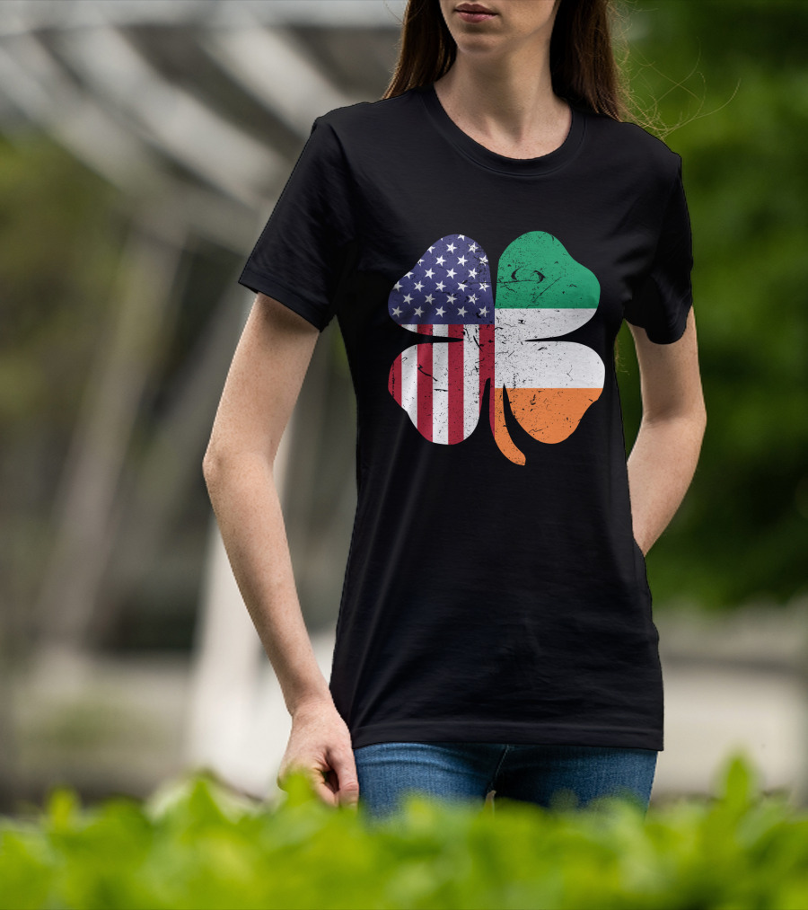 Ireland Flag And American Flag Shamrock T-Shirt