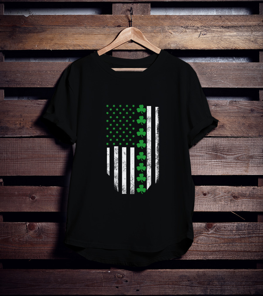 St Patrick's Day Shamrock American Flag T-Shirt