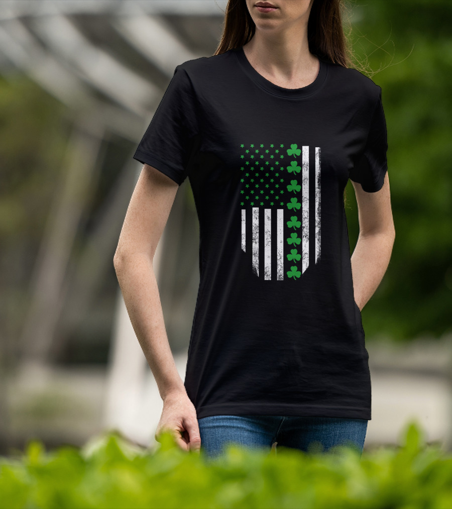 St Patrick's Day Shamrock American Flag T-Shirt