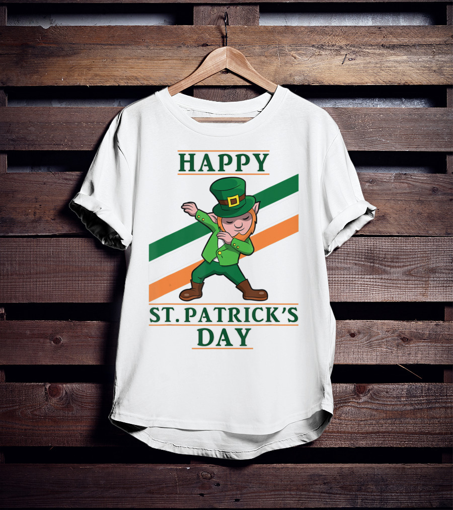 Happy St. Patrick's Day Dabbing Leprechaun Irish Flag T-Shirt