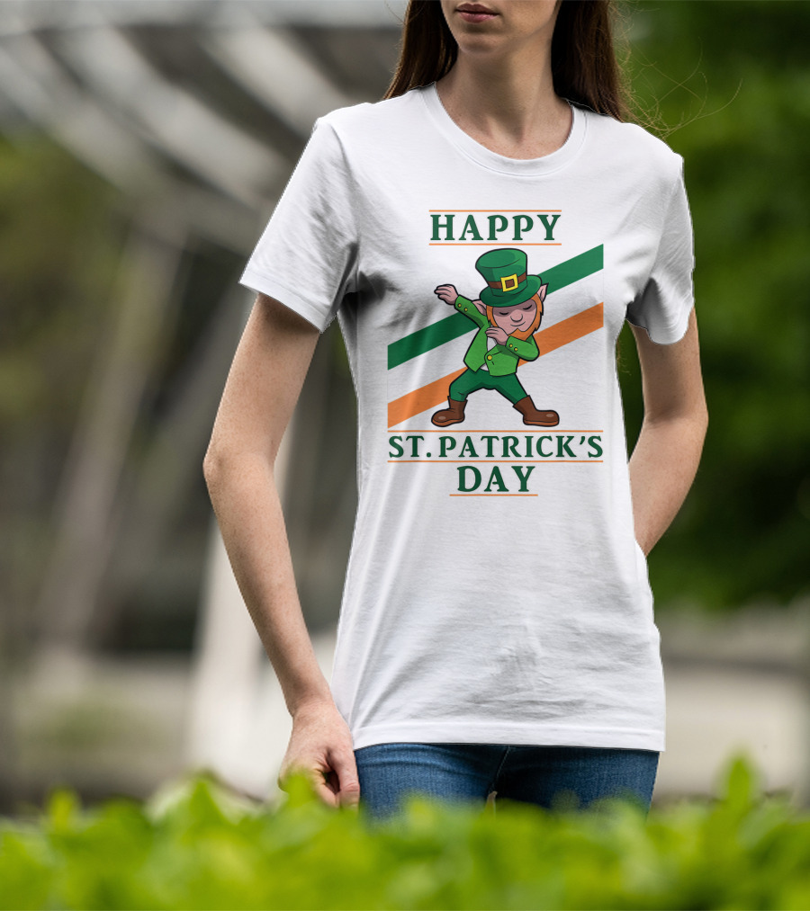 Happy St. Patrick's Day Dabbing Leprechaun Irish Flag T-Shirt