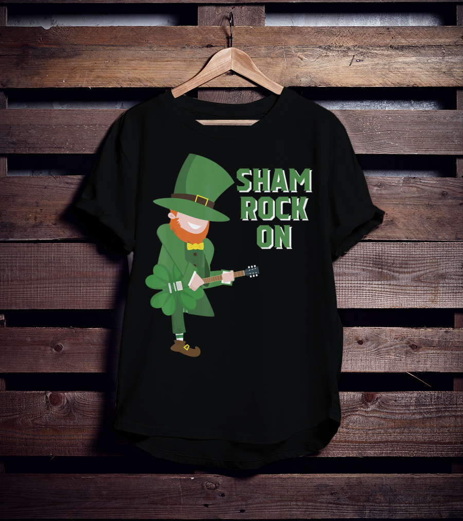 Shamrock On Cute Elf Playing Guitar St. Patrick's Day T-Shirt