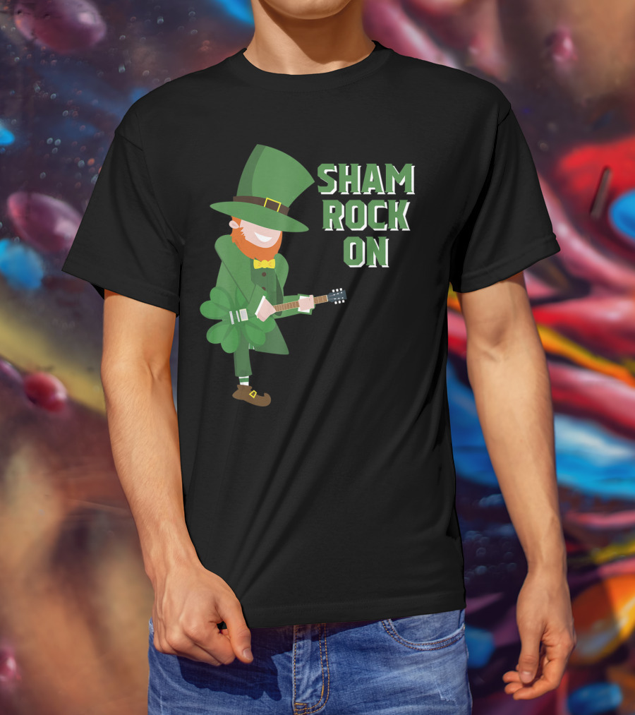 Shamrock On Cute Elf Playing Guitar St. Patrick's Day T-Shirt