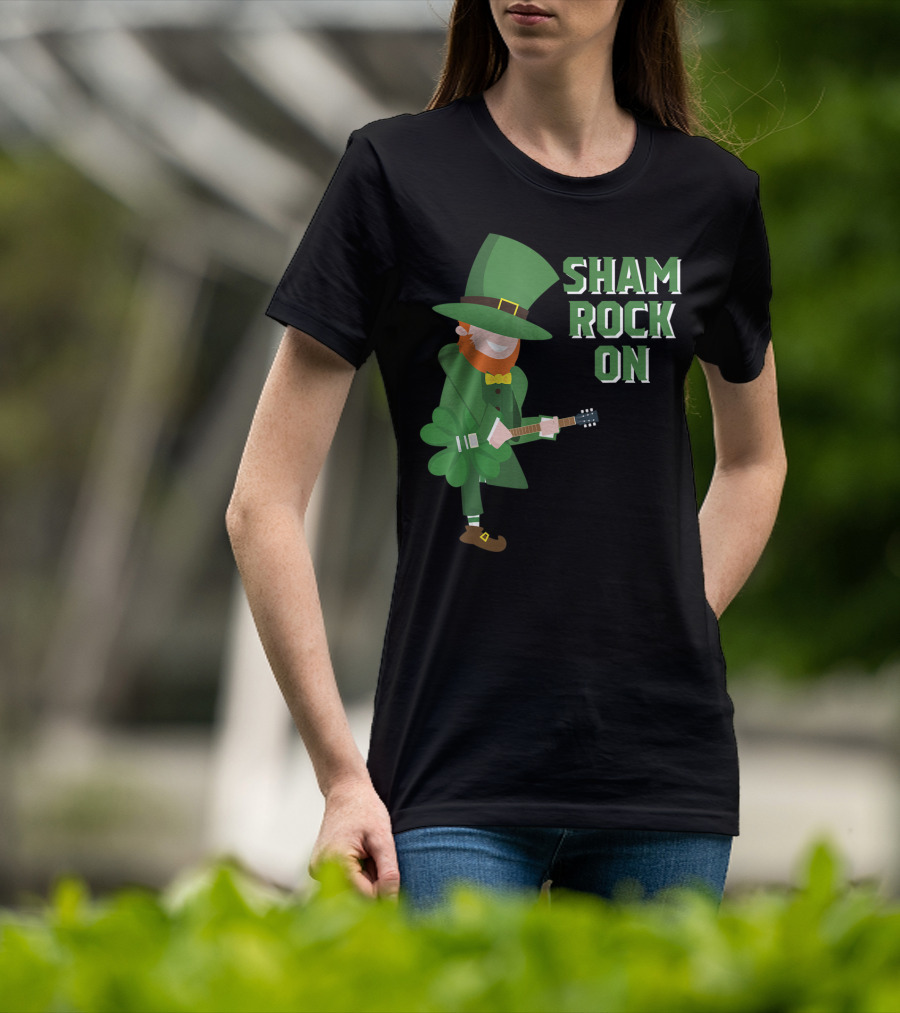 Shamrock On Cute Elf Playing Guitar St. Patrick's Day T-Shirt