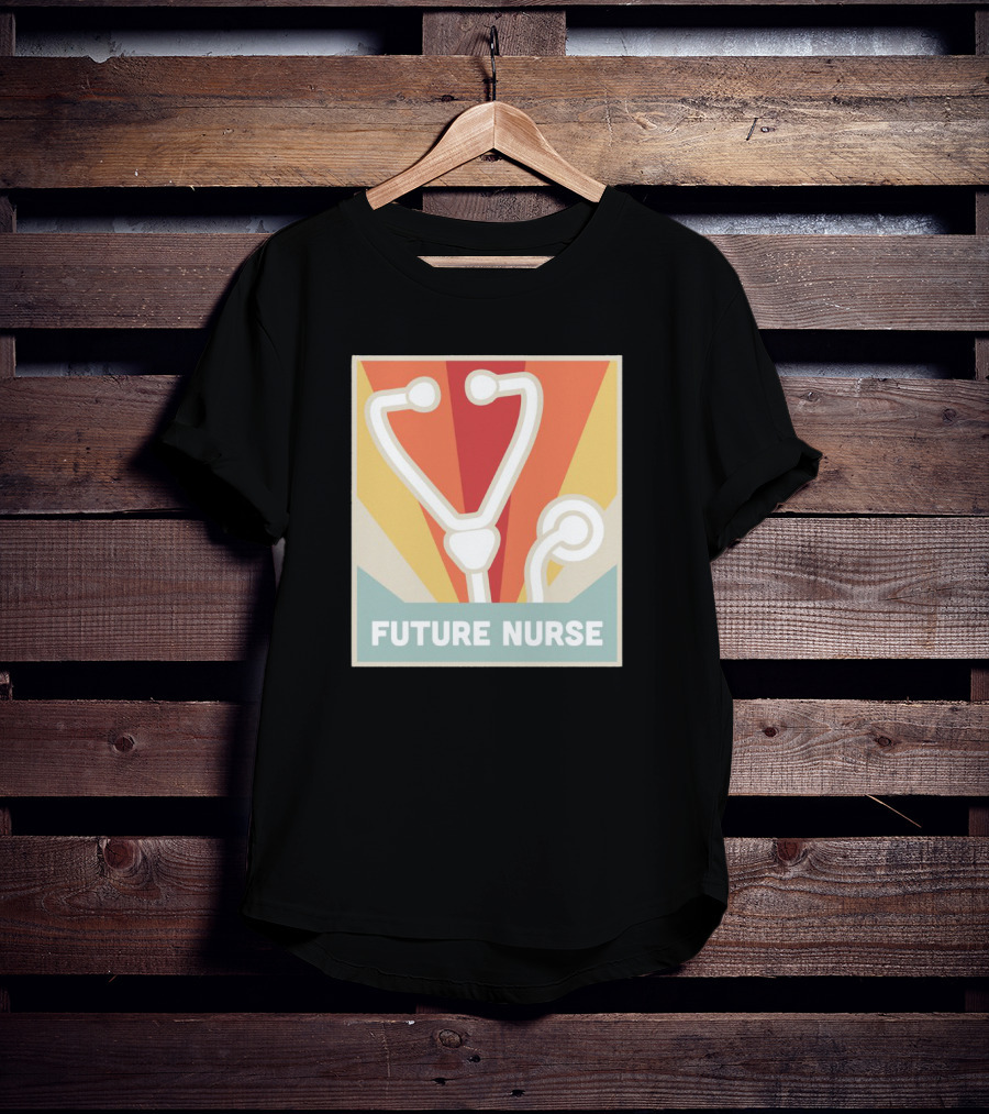 Retro Style Future Nurse Stethoscope Icon With Sunburst Background T-Shirt