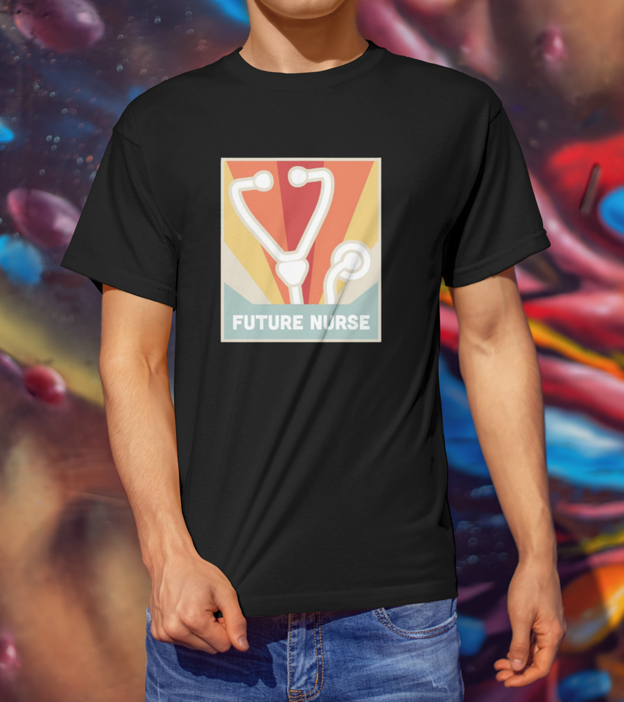 Retro Style Future Nurse Stethoscope Icon With Sunburst Background T-Shirt