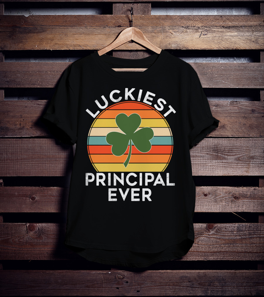 Luckiest Principal Ever Shamrock Retro Stripes T-Shirt