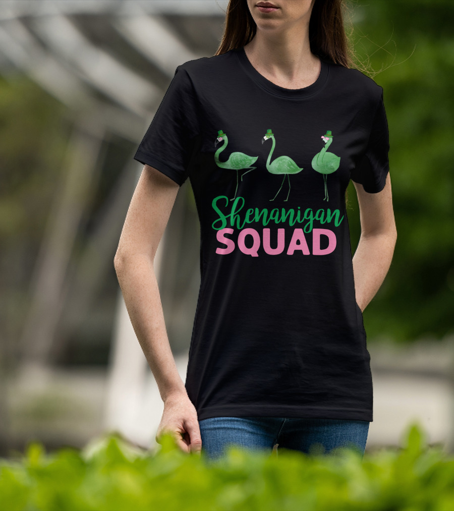 Shenanigan Squad Green Flamingos Irish T-Shirt