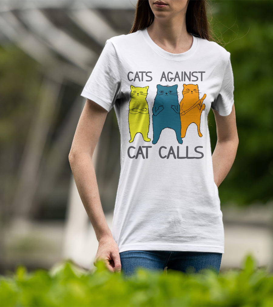 CATS AGAINST CAT CALLS Three Colorful Cats United Stance T-Shirt