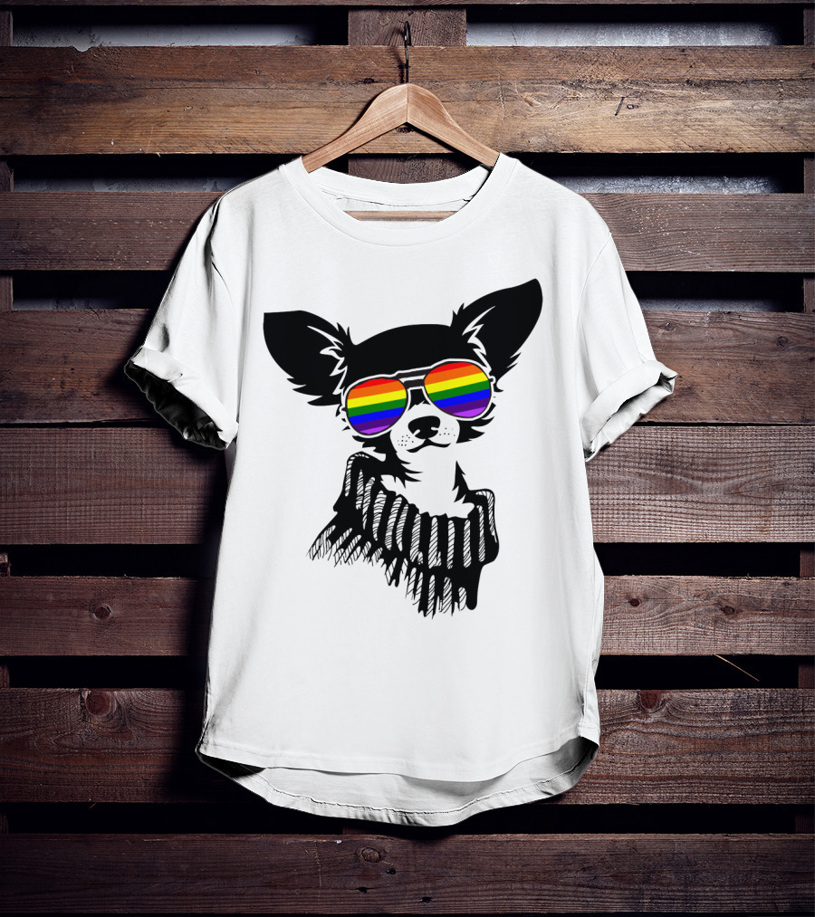 Pride Rainbow Sunglasses Chihuahua Dog T-Shirt