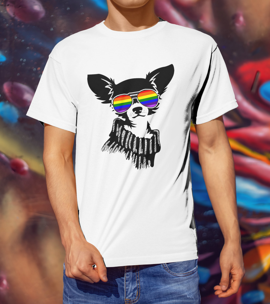 Pride Rainbow Sunglasses Chihuahua Dog T-Shirt