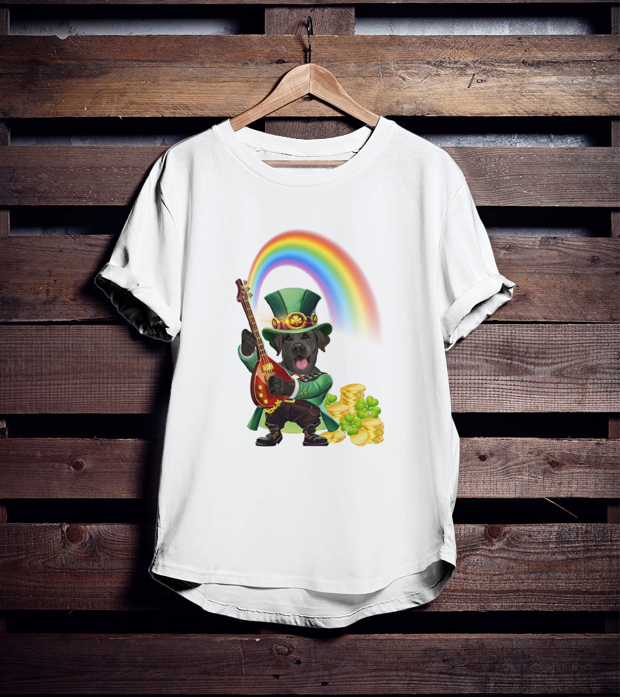 Dog Rocking Irish Luck Rainbow Guitar T-Shirt