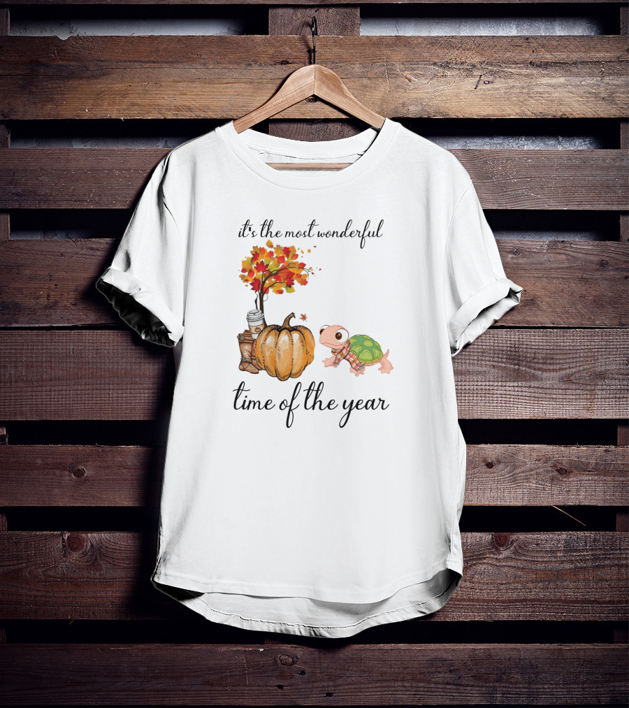 It's The Most Wonderful Time Of The Year Turtles Autumn Pumpkin Leaf T-Shirt