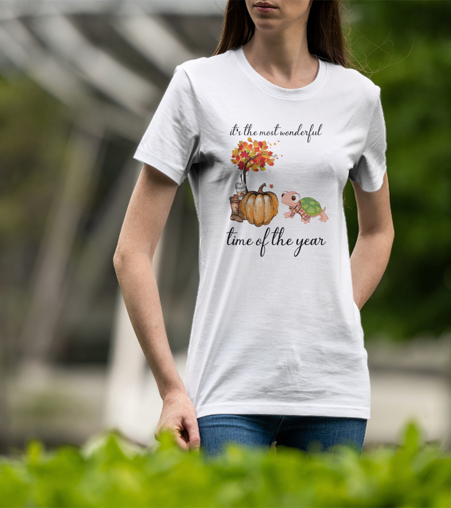It's The Most Wonderful Time Of The Year Turtles Autumn Pumpkin Leaf T-Shirt
