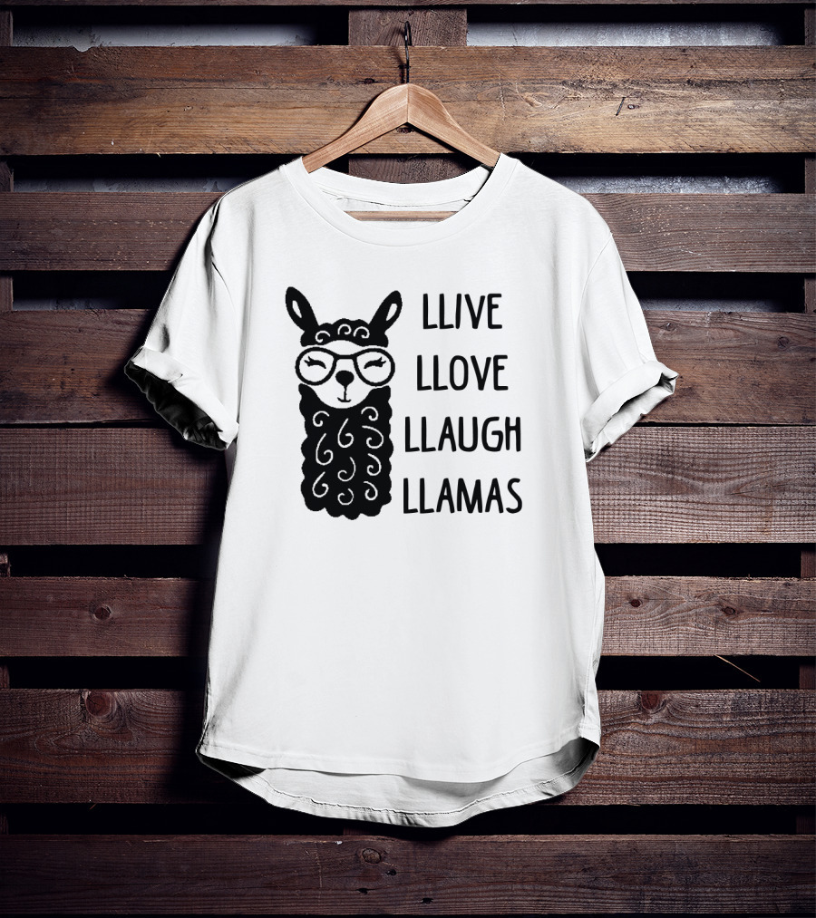 Llive Llove Llaugh Llamas With Adorable Glasses-Wearing Llama T-Shirt