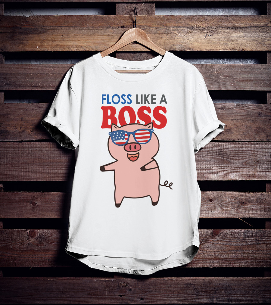 Floss Like A Boss Pig With American Flag Sunglasses T-Shirt