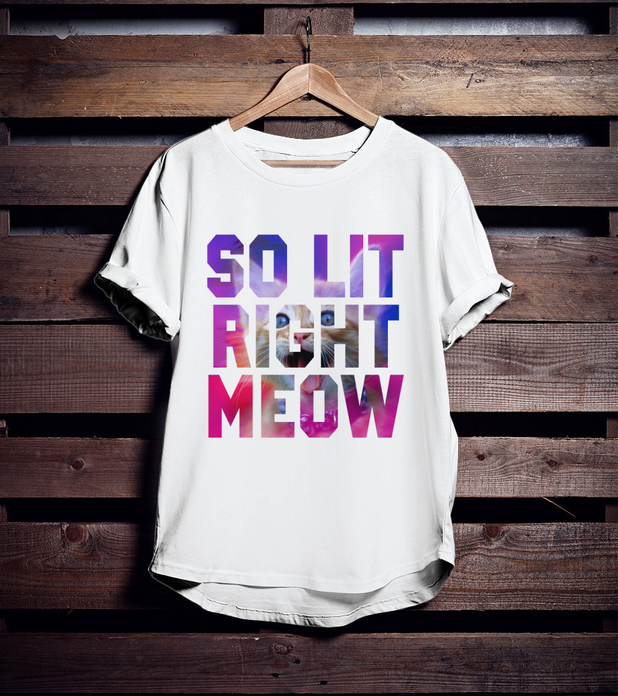 SO LIT RIGHT MEOW Cat Typography T-Shirt