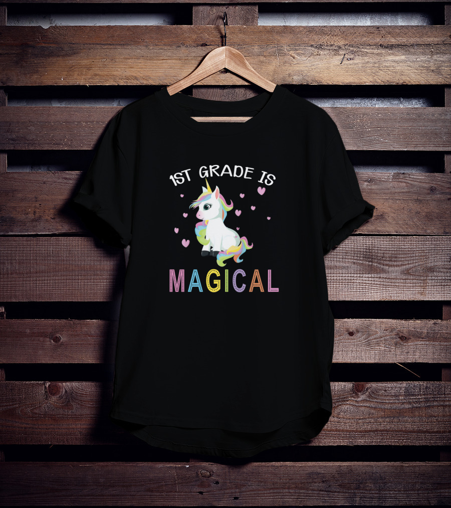 1st Grade Is Magical Unicorn Hearts Rainbow Colorful T-Shirt