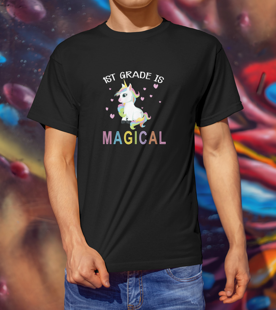 1st Grade Is Magical Unicorn Hearts Rainbow Colorful T-Shirt