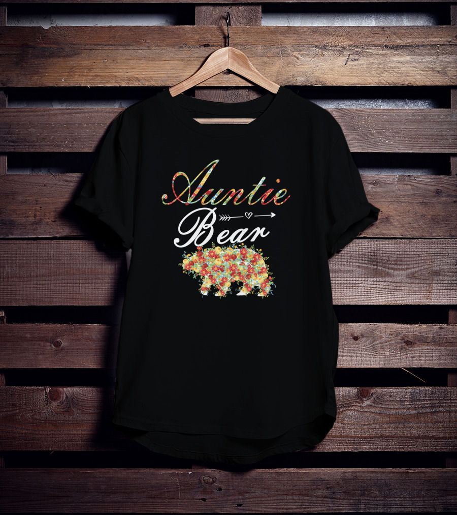 Auntie Bear Floral Arrow Heart T-Shirt