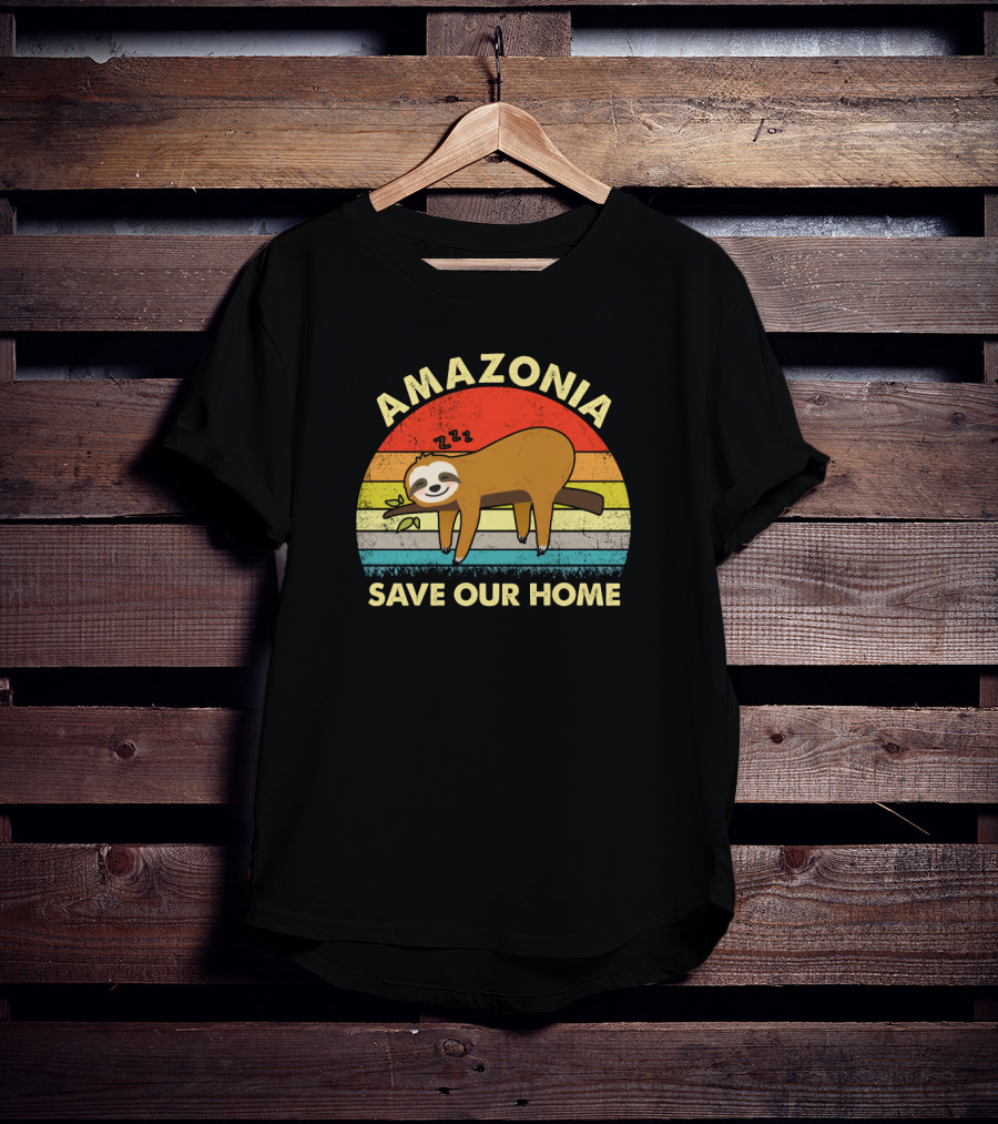 Amazonia Save Our Home Vintage Sloths Retro Rainbow T-Shirt