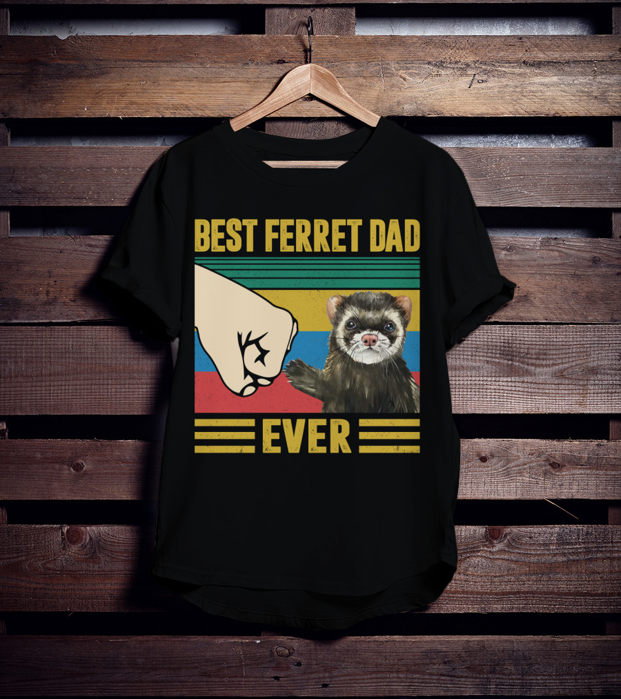 Best Ferret Dad Ever Fist Bump Vintage Stripes T-Shirt