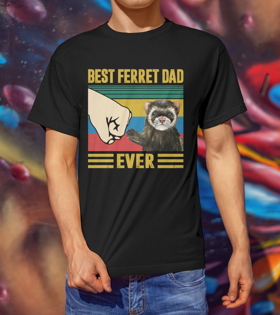 Best Ferret Dad Ever Fist Bump Vintage Stripes T-Shirt