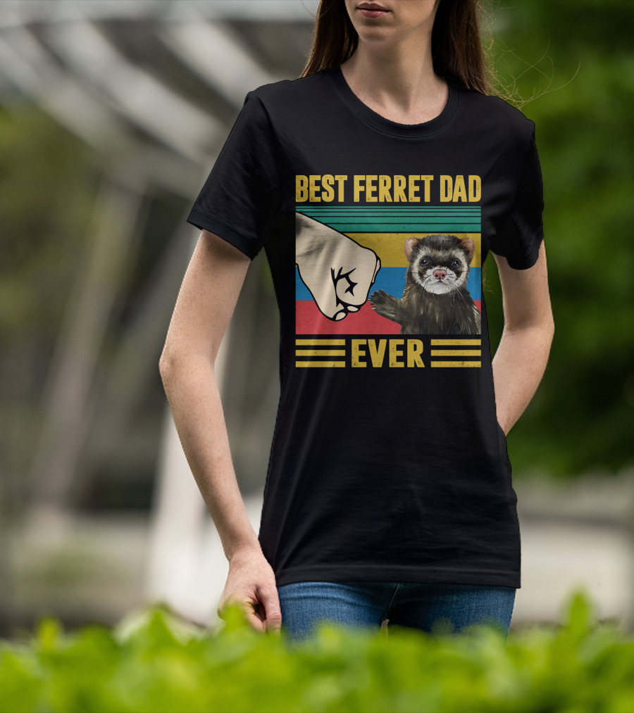 Best Ferret Dad Ever Fist Bump Vintage Stripes T-Shirt