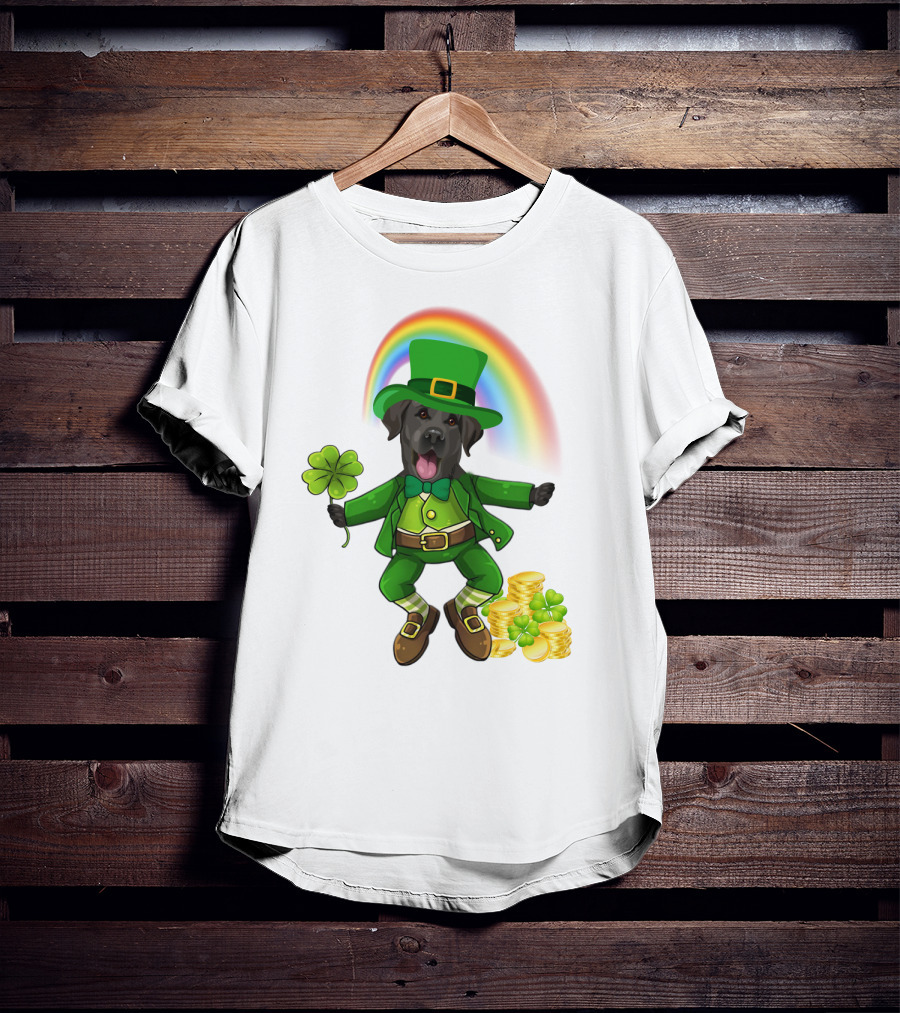 Lucky Irish Dog With Shamrock And Rainbow T-Shirt