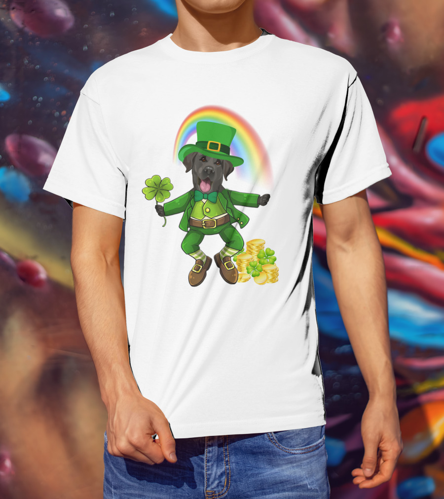 Lucky Irish Dog With Shamrock And Rainbow T-Shirt