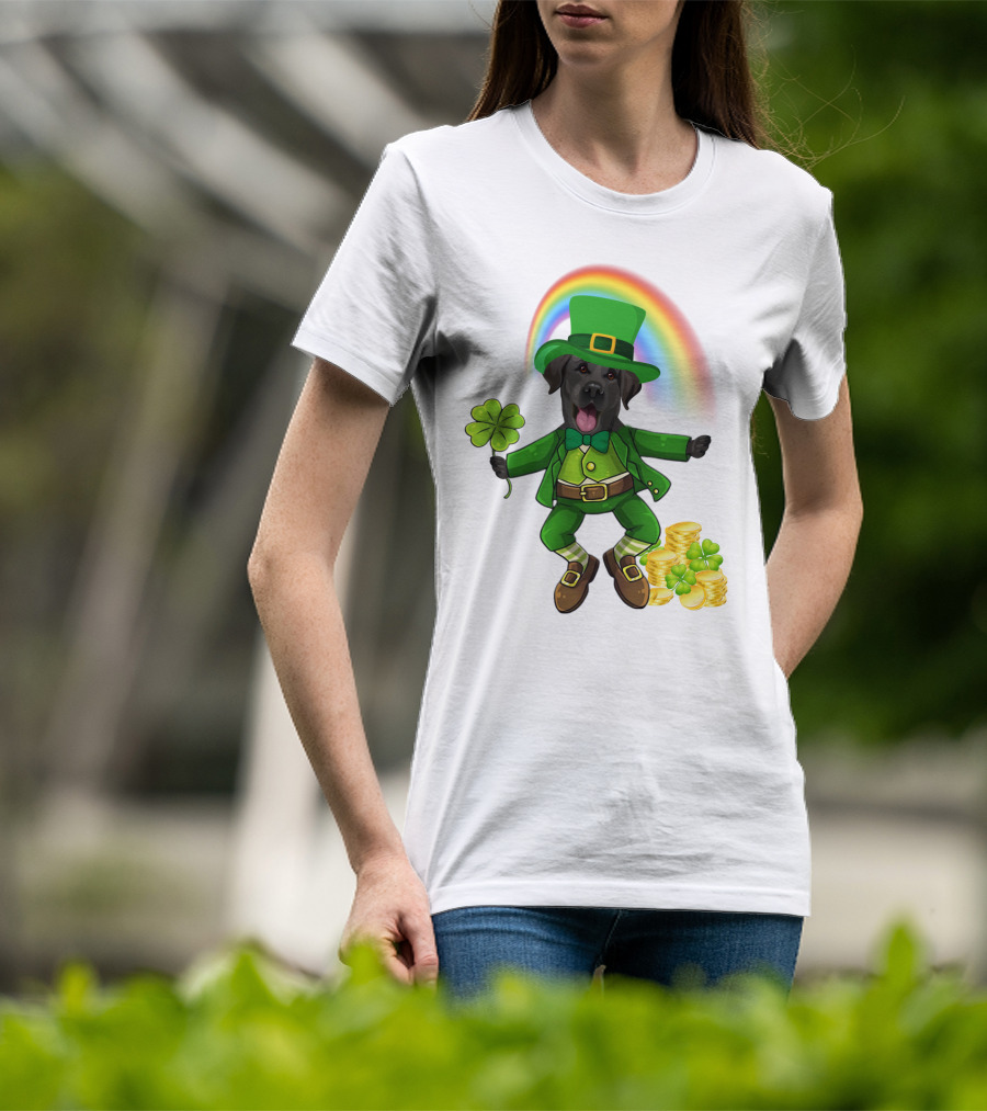 Lucky Irish Dog With Shamrock And Rainbow T-Shirt