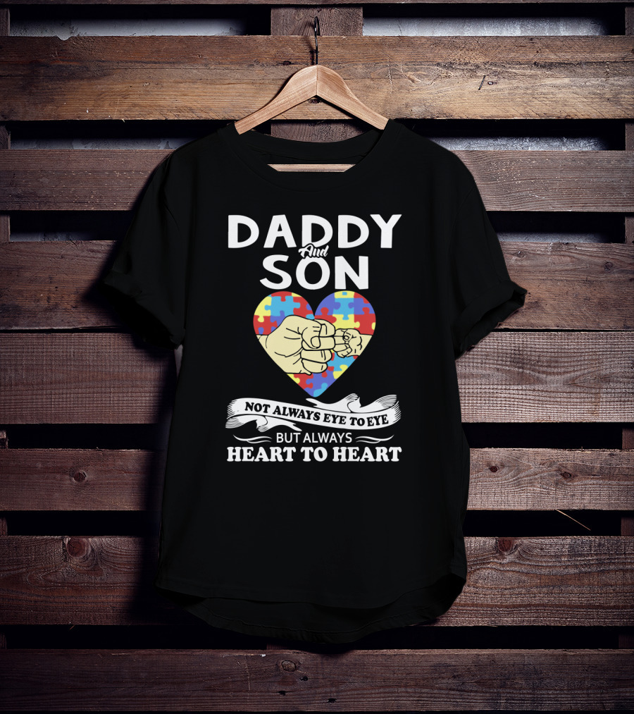 Daddy And Son Not Always Eye To Eye But Always Heart To Heart Puzzle Heart Fist Bump T-Shirt