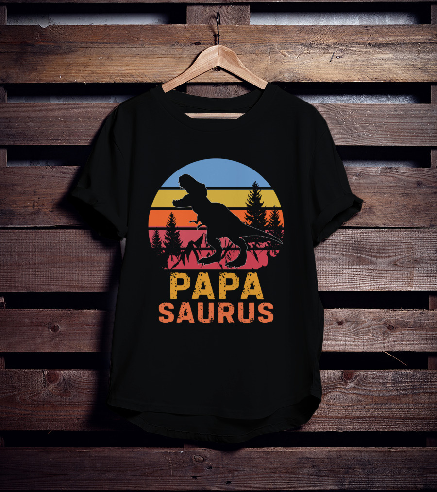 PAPA SAURUS Rex Dinosaur Silhouette Vintage Sunset T-Shirt