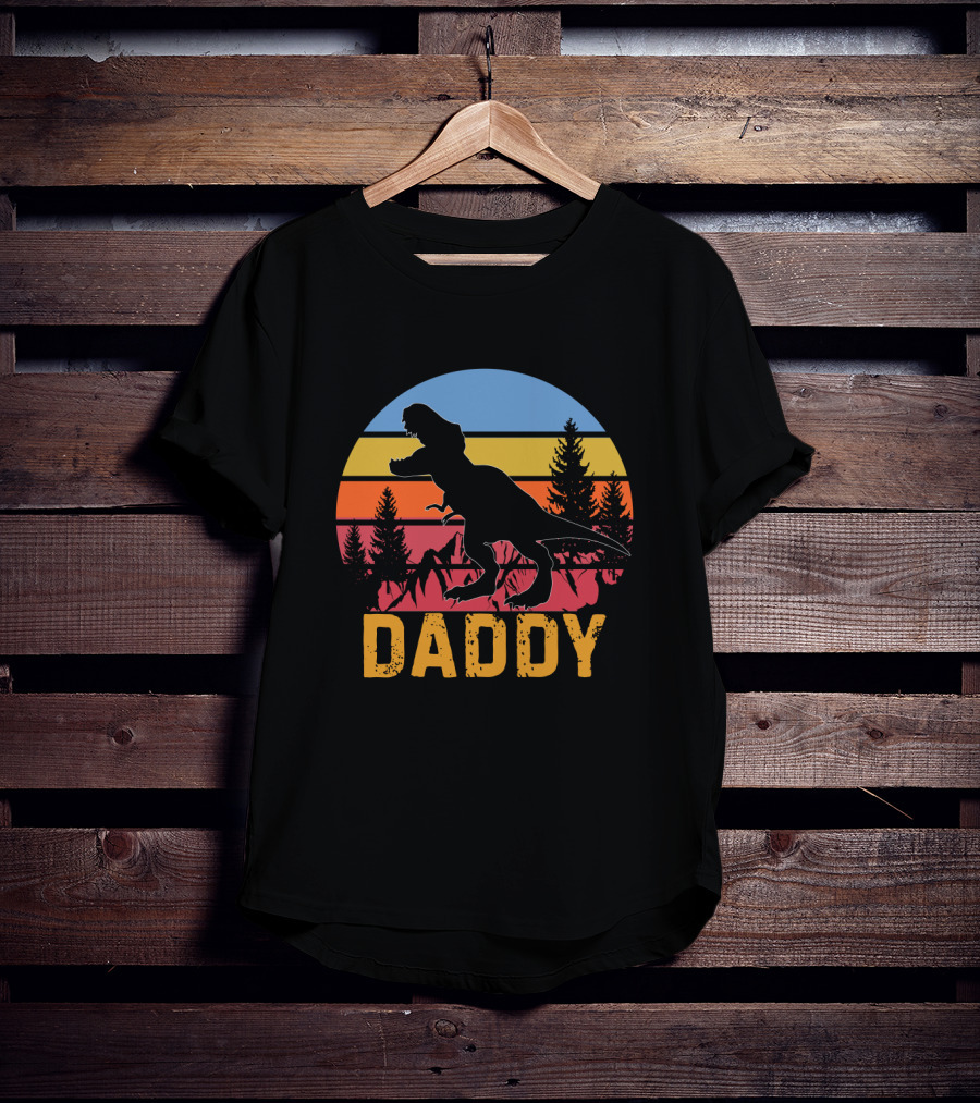 Daddy Saurus Dinosaur Sunset Silhouette Retro Vintage T-Shirt