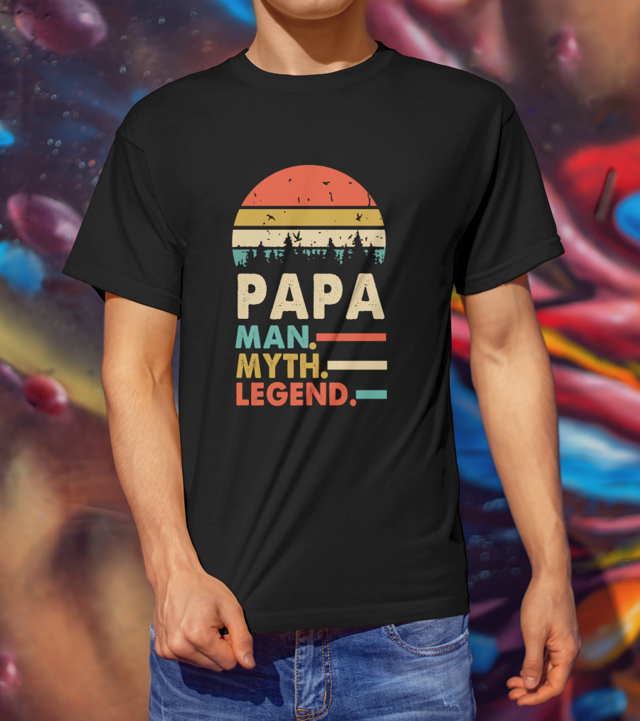Papa Man Myth Legend Retro Sunset Forest T-Shirt