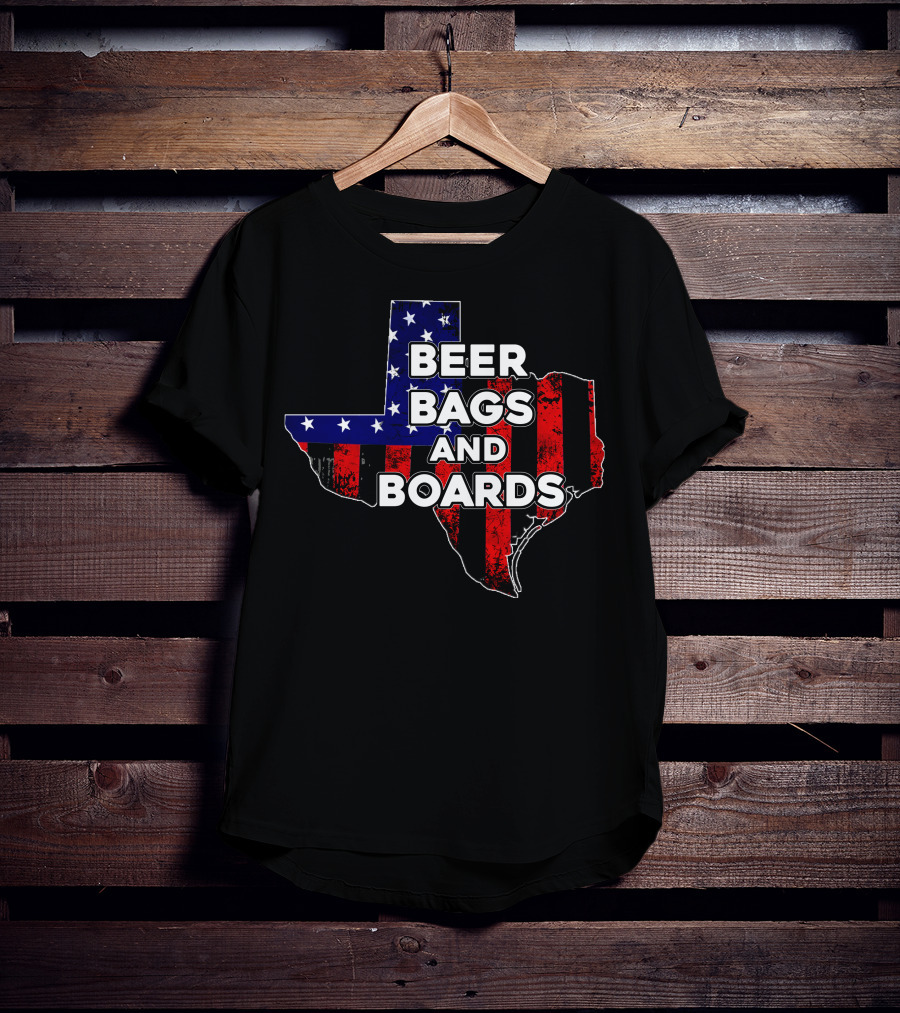 Beer Bags And Boards Cornhole In Texas Map Flag T-Shirt