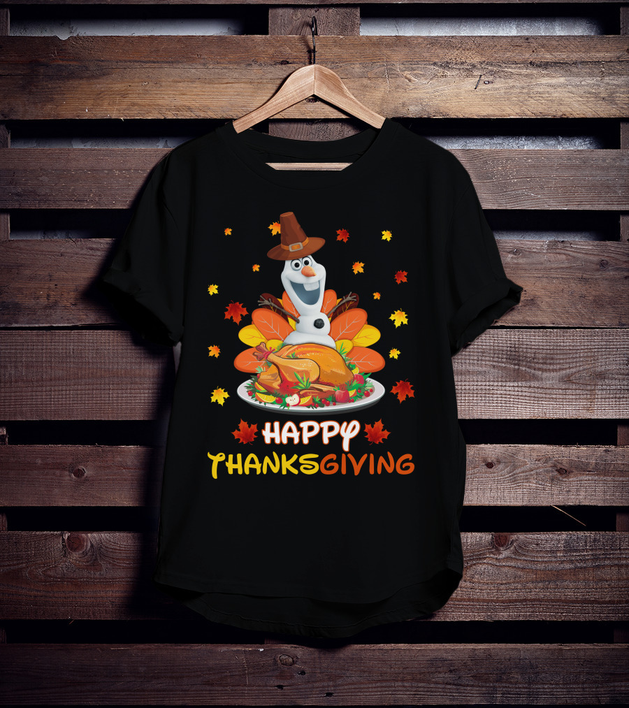 Olaf Turkey Happy Thanksgiving With Autumn Leaves And Pumpkin Pie T-Shirt